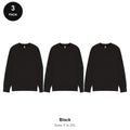 Mens Sweatshirts 3 Pack - 80% cotton / 20% polyester brushed-back fleece 280gsm, Sizes S-2XL - Black
