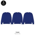 Mens Sweatshirts 3 Pack - 80% cotton / 20% polyester brushed-back fleece 280gsm, Sizes S-2XL - Cobalt