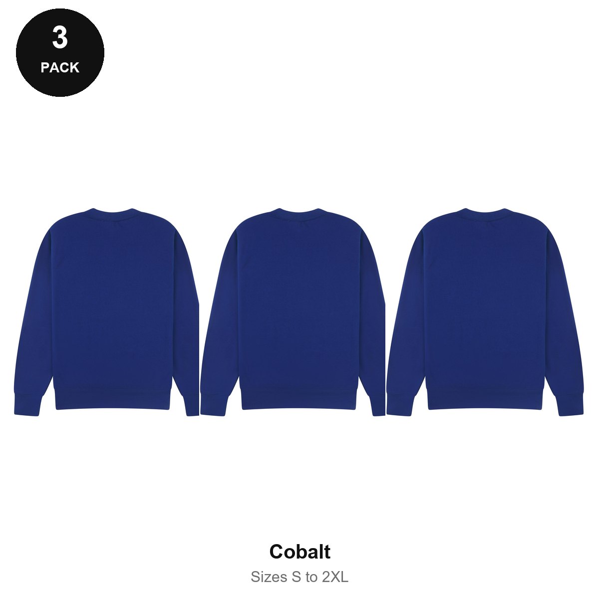 Mens Sweatshirts 3 Pack - 80% cotton / 20% polyester brushed-back fleece 280gsm, Sizes S-2XL - Cobalt
