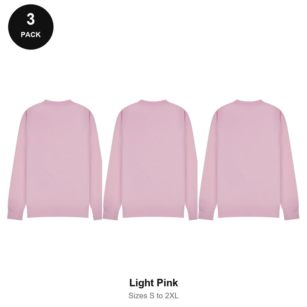 Mens Sweatshirts 3 Pack - 80% cotton / 20% polyester brushed-back fleece 280gsm, Sizes S-2XL - Light Pink