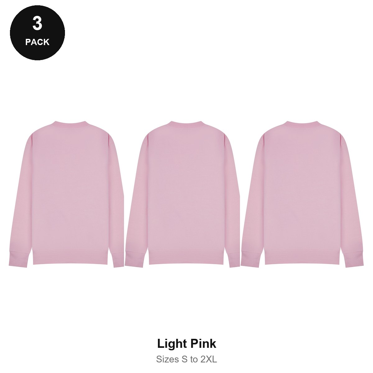 Mens Sweatshirts 3 Pack - 80% cotton / 20% polyester brushed-back fleece 280gsm, Sizes S-2XL - Light Pink
