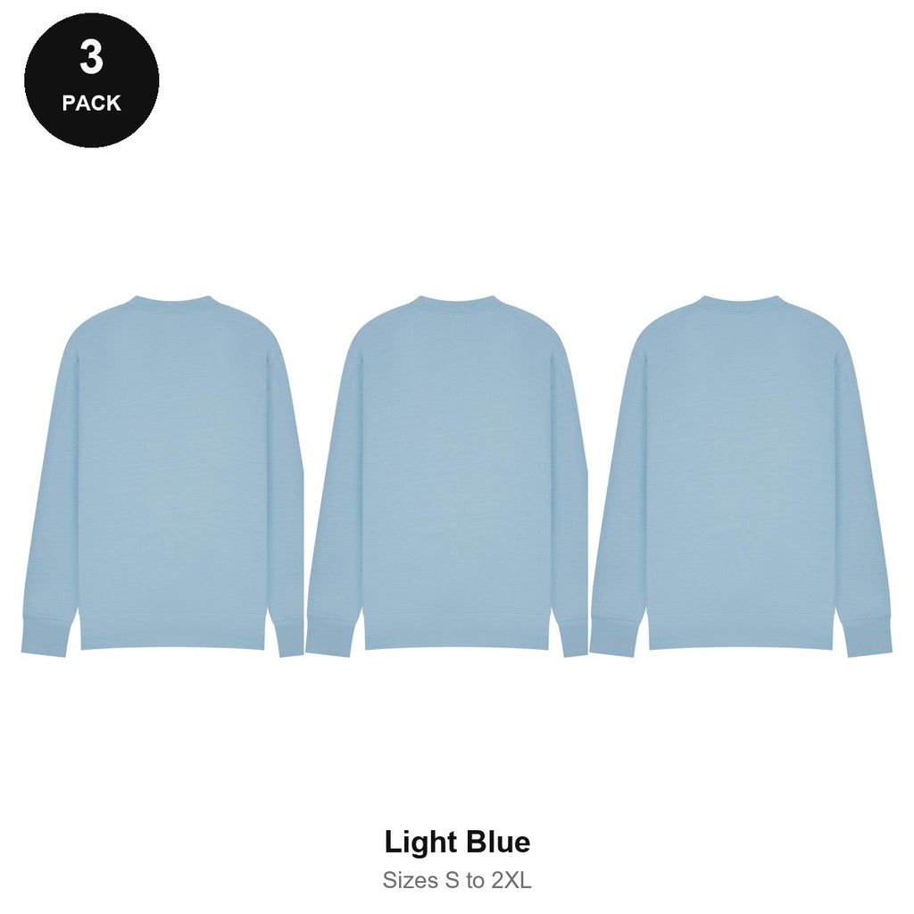 Mens Sweatshirts 3 Pack - 80% cotton / 20% polyester brushed-back fleece 280gsm, Sizes S-2XL - Light Blue