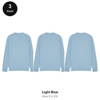 Mens Sweatshirts 3 Pack - 80% cotton / 20% polyester brushed-back fleece 280gsm, Sizes S-2XL - Light Blue