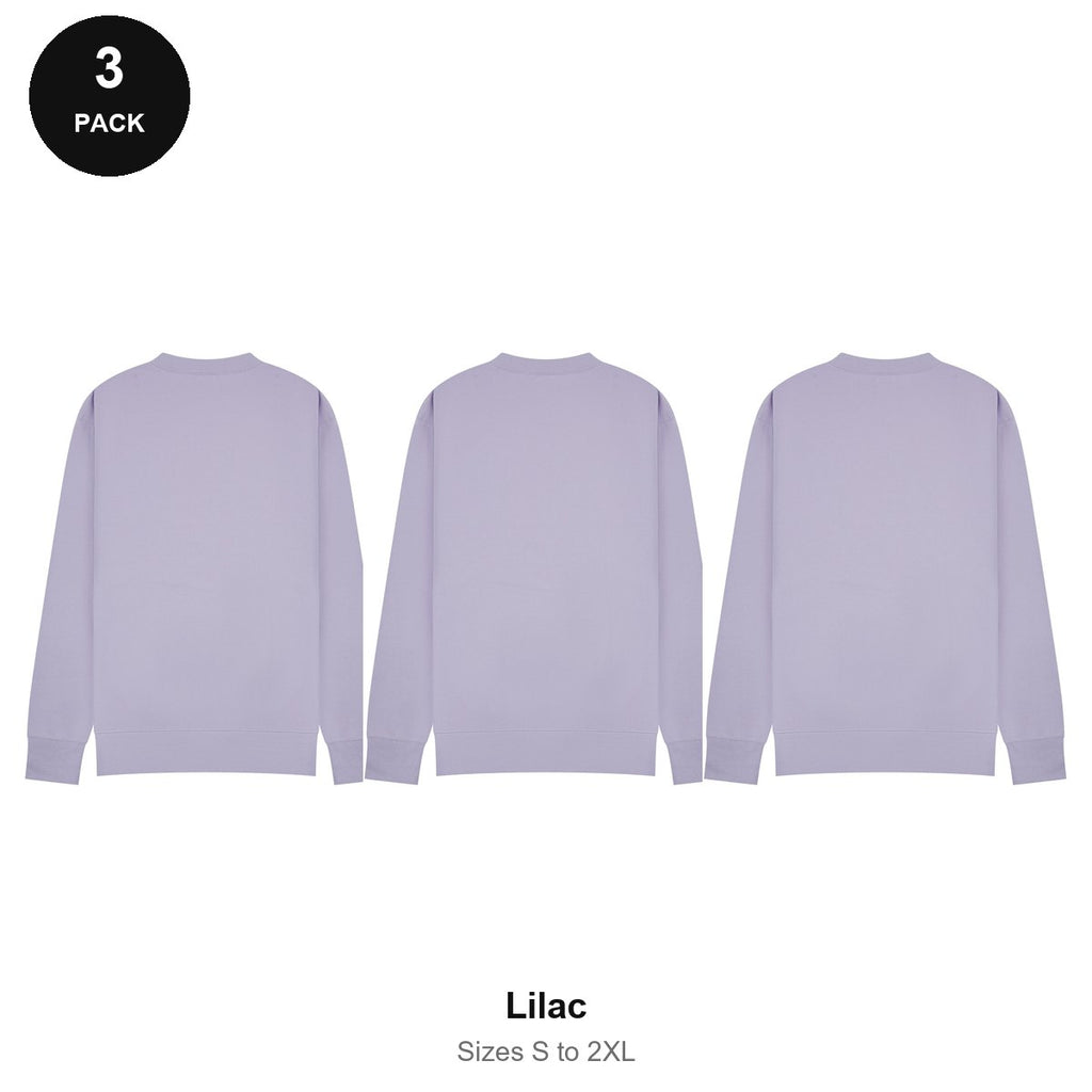 Mens Sweatshirts 3 Pack - 80% cotton / 20% polyester brushed-back fleece 280gsm, Sizes S-2XL - Lilac