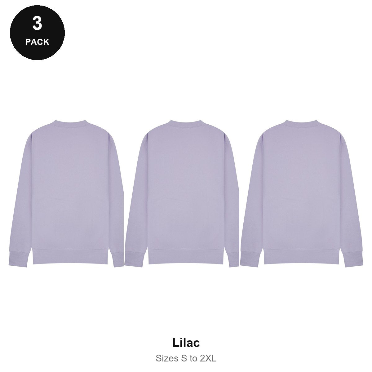 Mens Sweatshirts 3 Pack - 80% cotton / 20% polyester brushed-back fleece 280gsm, Sizes S-2XL - Lilac