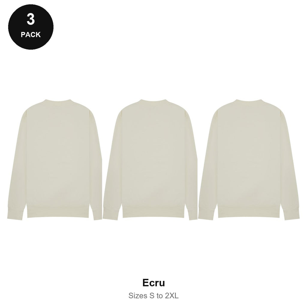 Mens Sweatshirts 3 Pack - 80% cotton / 20% polyester brushed-back fleece 280gsm, Sizes S-2XL - Ecru