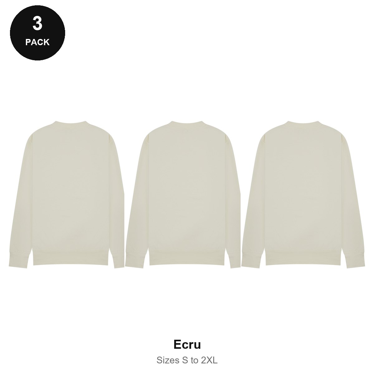 Mens Sweatshirts 3 Pack - 80% cotton / 20% polyester brushed-back fleece 280gsm, Sizes S-2XL - Ecru