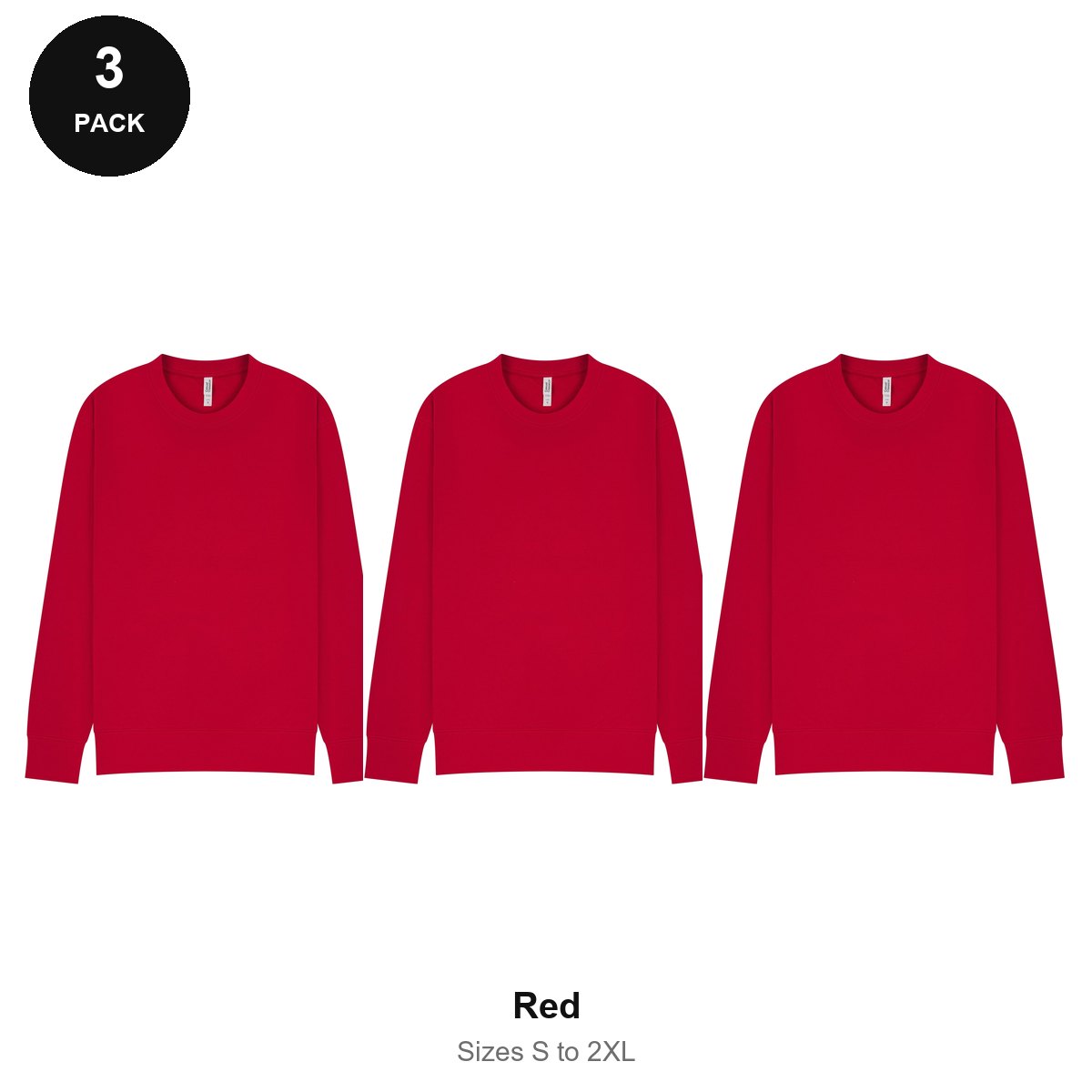 Mens Sweatshirts 3 Pack - 80% cotton / 20% polyester brushed-back fleece 280gsm, Sizes S-2XL - Red