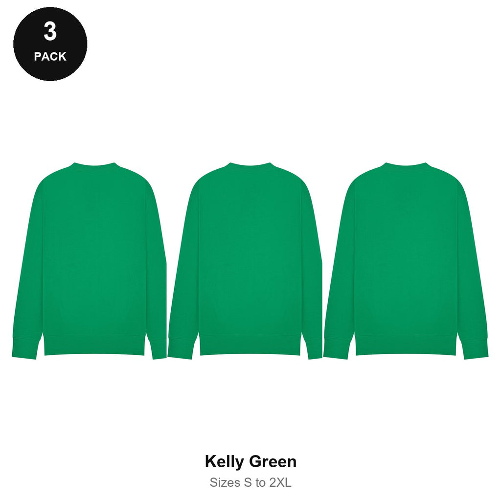 Mens Sweatshirts 3 Pack - 80% cotton / 20% polyester brushed-back fleece 280gsm, Sizes S-2XL - Kelly Green