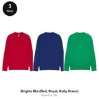 Mens Sweatshirts 3 Pack - 80% cotton / 20% polyester brushed-back fleece 280gsm, Sizes S-2XL - Brights Mix (Red, Royal, Kelly Green)