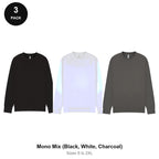 Mens Sweatshirts 3 Pack - 80% cotton / 20% polyester brushed-back fleece 280gsm, Sizes S-2XL - Mono Mix (Black, White, Charcoal)