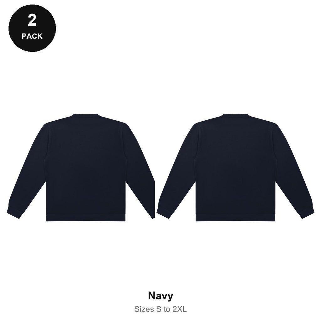 Sweatshirts 2 Pack - 80% cotton / 20% polyester brushed-back fleece 280gsm, Sizes S-2XL - Navy