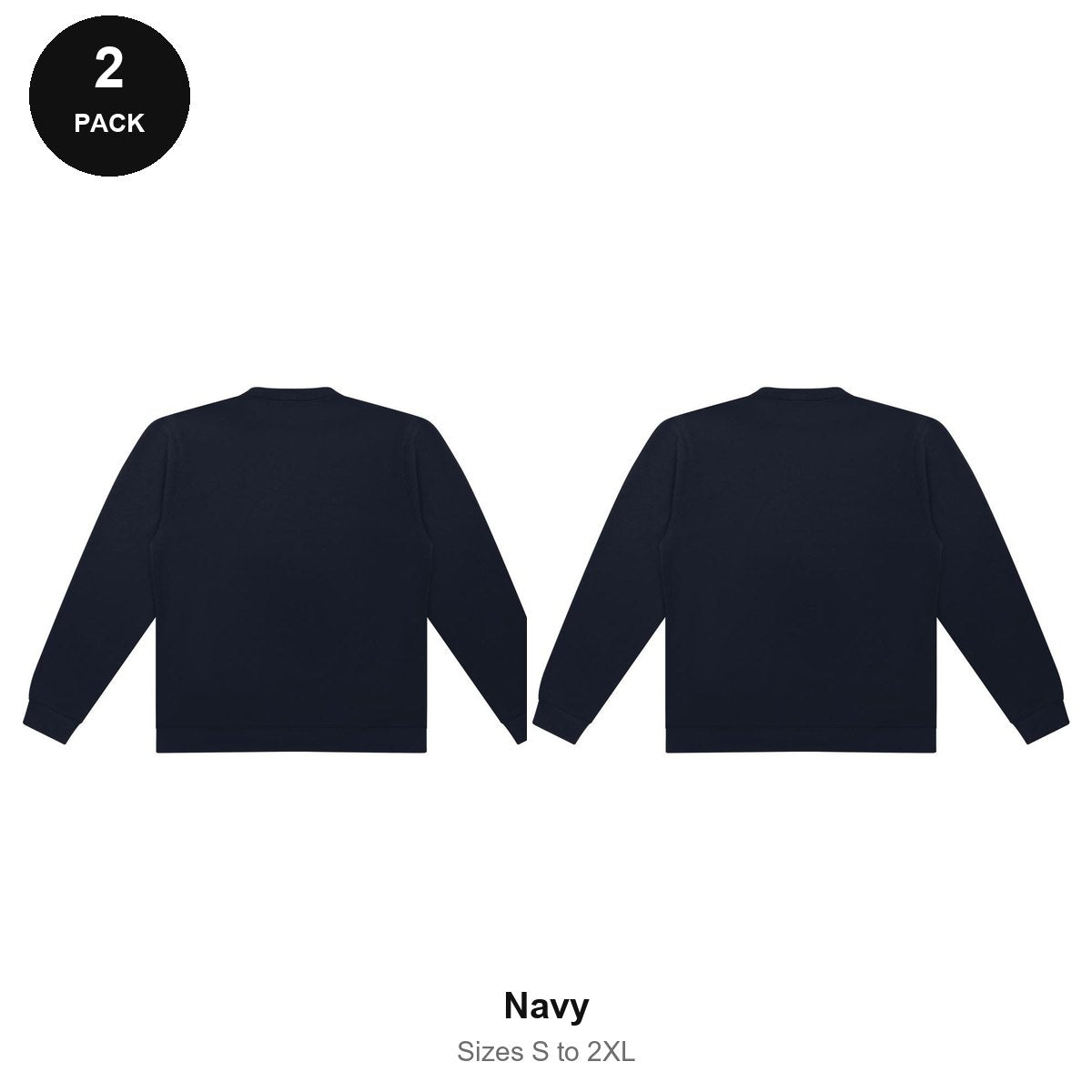 Sweatshirts 2 Pack - 80% cotton / 20% polyester brushed-back fleece 280gsm, Sizes S-2XL - Navy