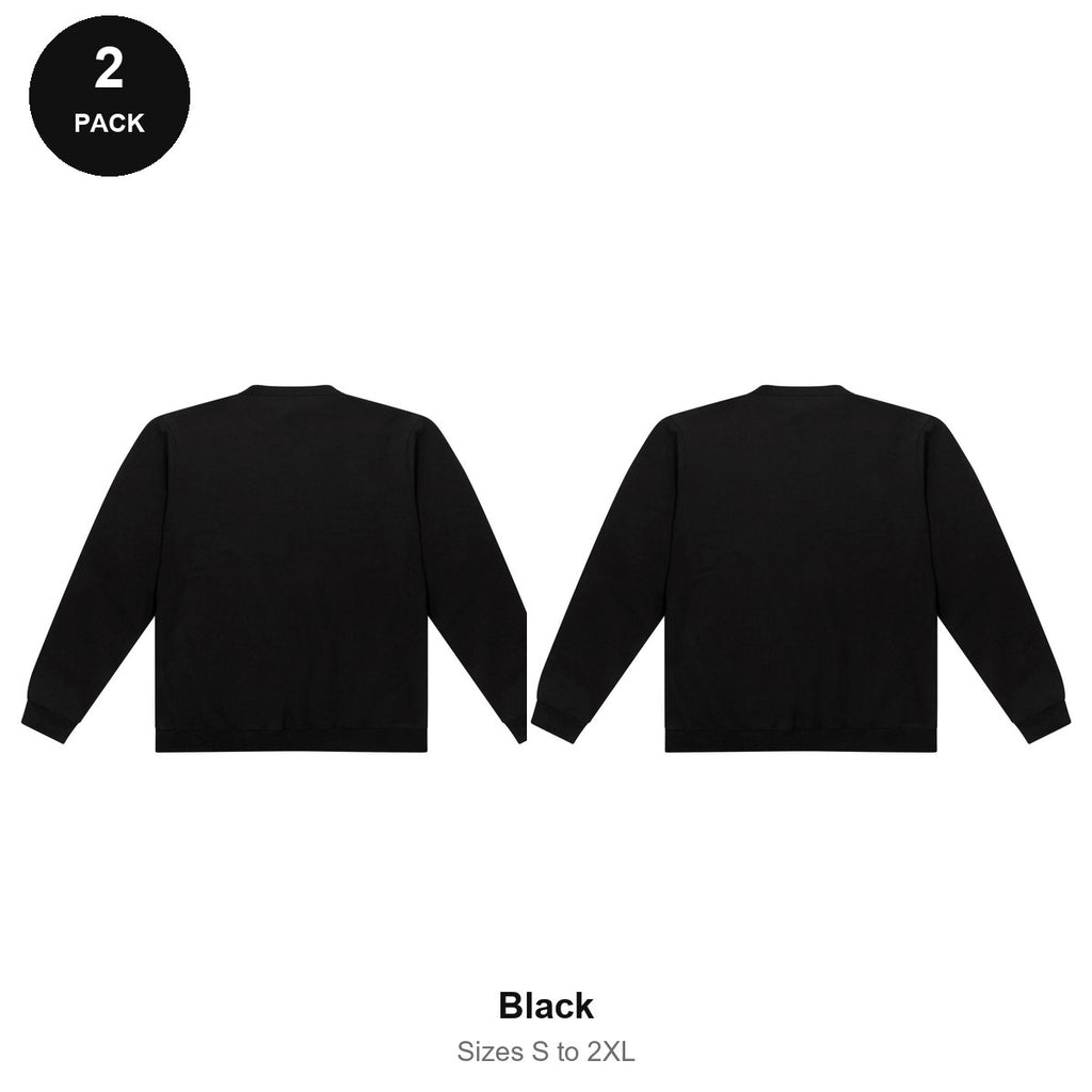 Sweatshirts 2 Pack - 80% cotton / 20% polyester brushed-back fleece 280gsm, Sizes S-2XL - Black