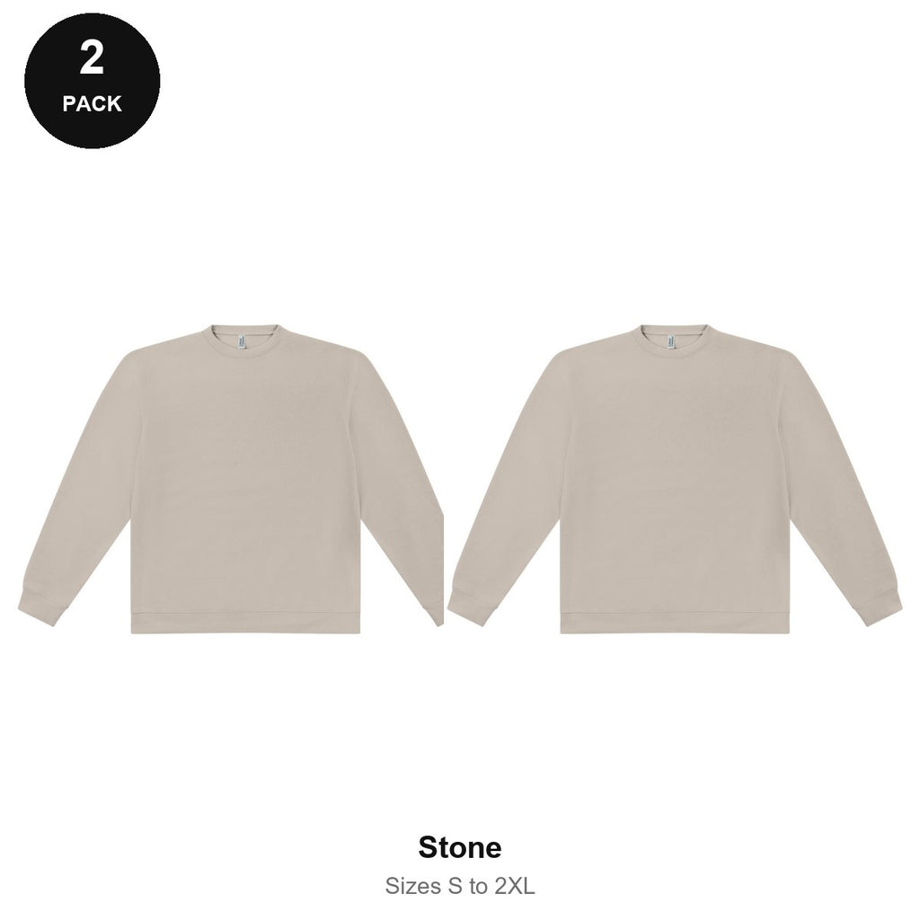 Sweatshirts 2 Pack - 80% cotton / 20% polyester brushed-back fleece 280gsm, Sizes S-2XL - Stone