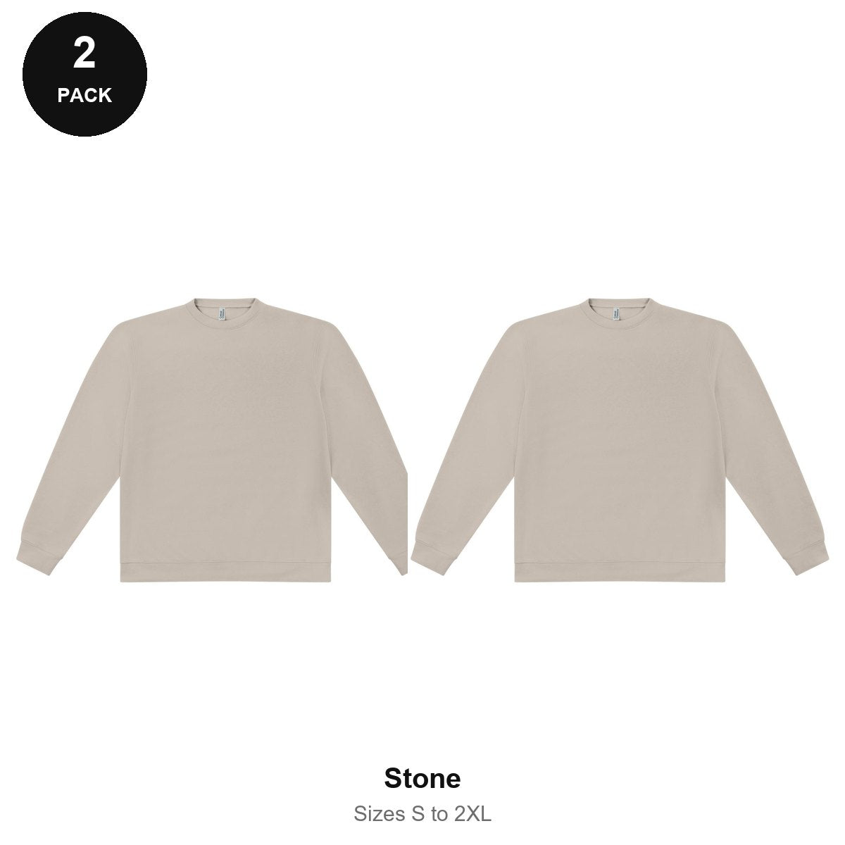 Sweatshirts 2 Pack - 80% cotton / 20% polyester brushed-back fleece 280gsm, Sizes S-2XL - Stone