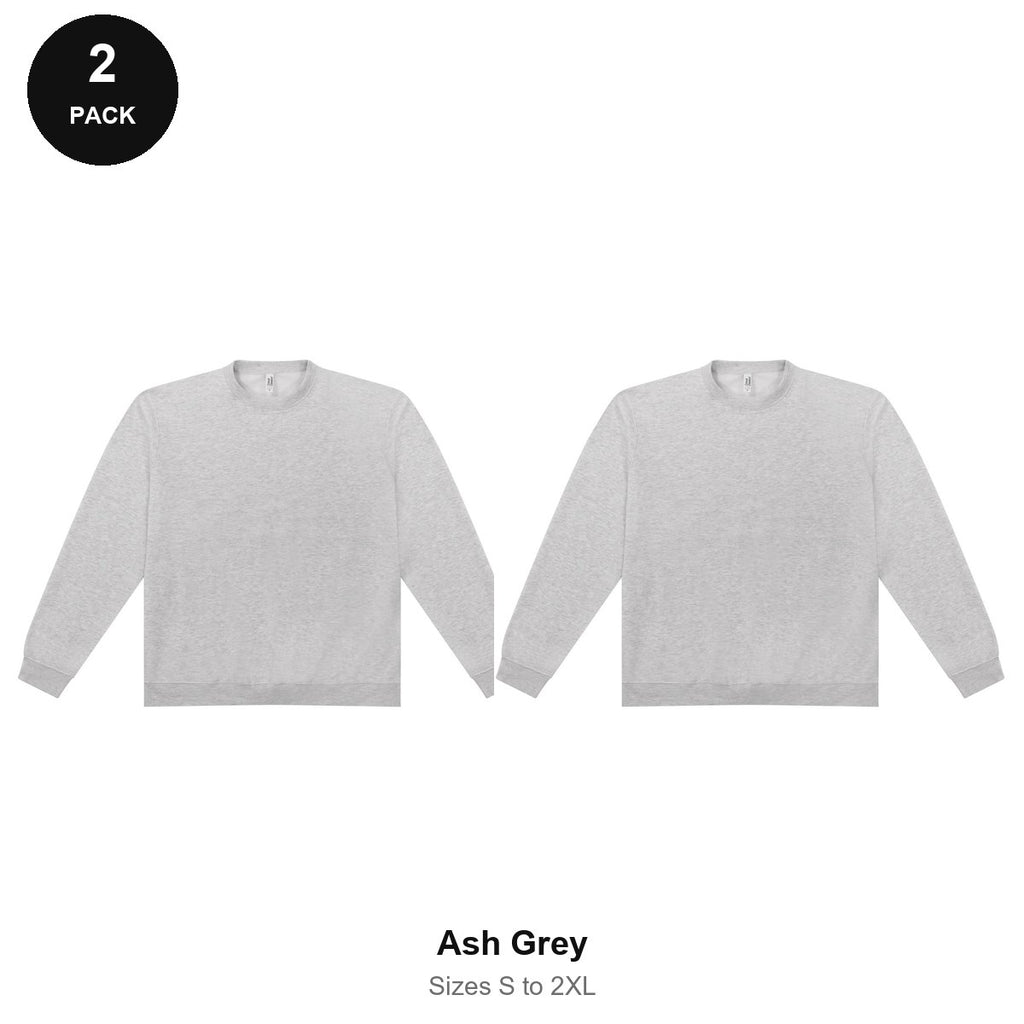 Sweatshirts 2 Pack - 80% cotton / 20% polyester brushed-back fleece 280gsm, Sizes S-2XL - Ash Grey
