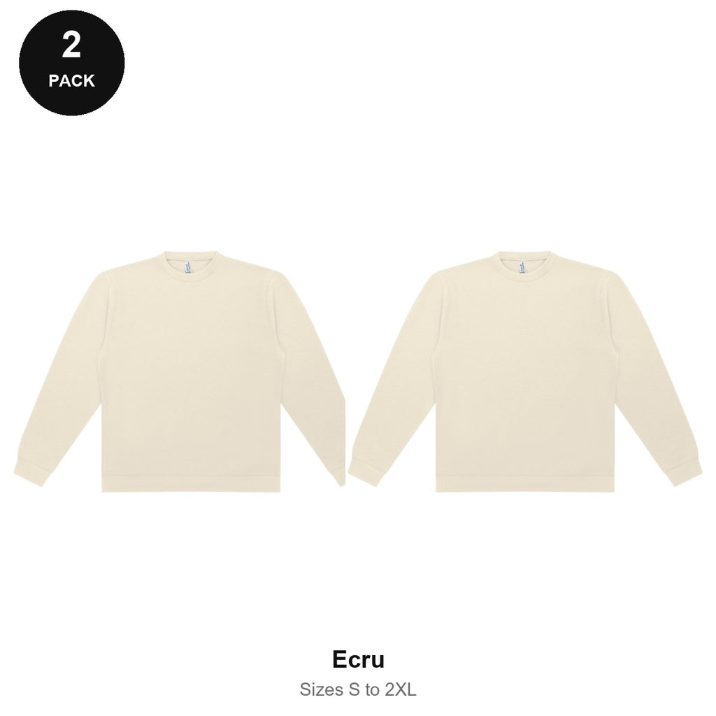 Sweatshirts 2 Pack - 80% cotton / 20% polyester brushed-back fleece 280gsm, Sizes S-2XL - Ecru