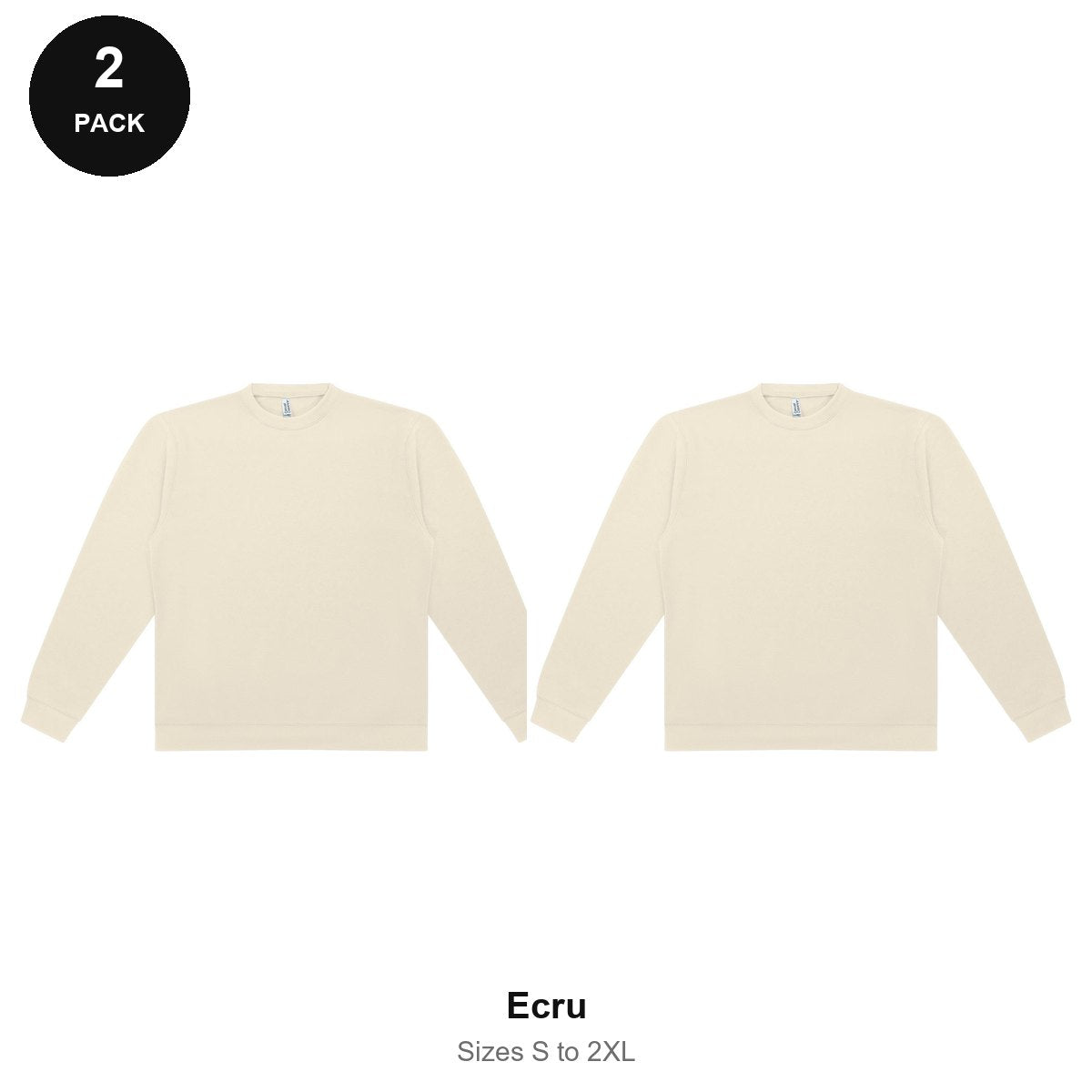 Sweatshirts 2 Pack - 80% cotton / 20% polyester brushed-back fleece 280gsm, Sizes S-2XL - Ecru