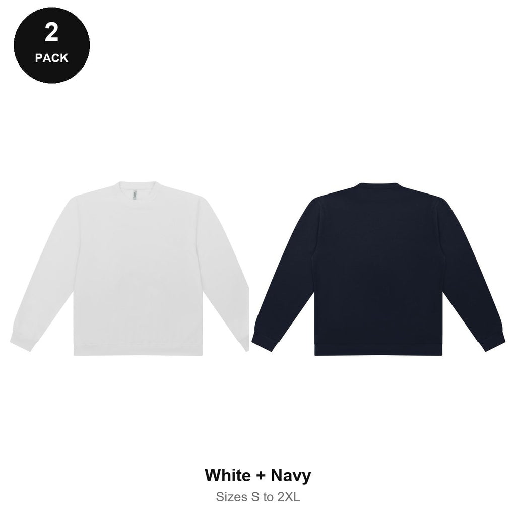Sweatshirts 2 Pack - 80% cotton / 20% polyester brushed-back fleece 280gsm, Sizes S-2XL - White + Navy