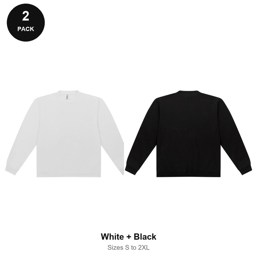 Sweatshirts 2 Pack - 80% cotton / 20% polyester brushed-back fleece 280gsm, Sizes S-2XL - White + Black