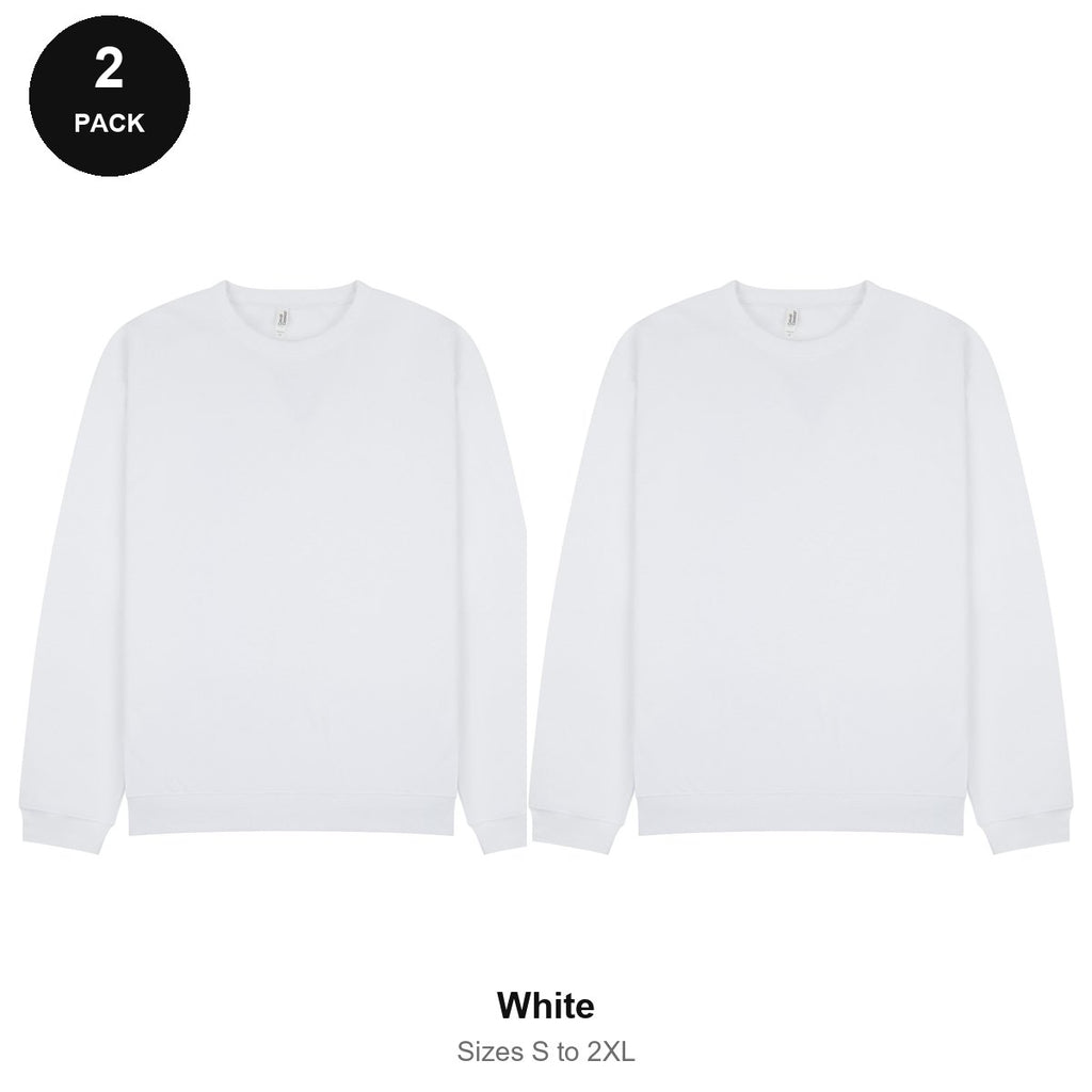 Oversized Sweatshirts 2 Pack - 80% cotton / 20% polyester brushed-back fleece 280gsm, Sizes S-2XL - White