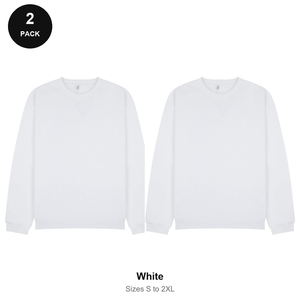 Oversized Sweatshirts 2 Pack - 80% cotton / 20% polyester brushed-back fleece 280gsm, Sizes S-2XL - White