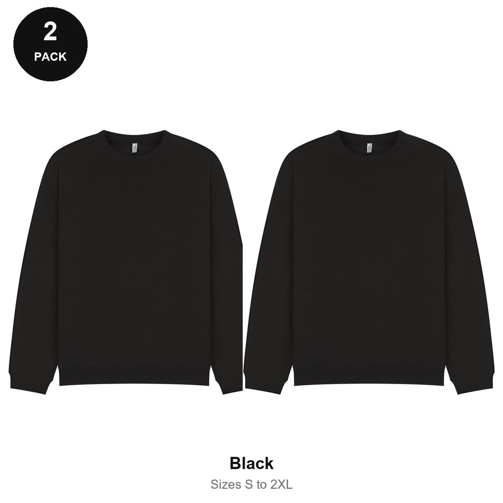 Oversized Sweatshirts 2 Pack - 80% cotton / 20% polyester brushed-back fleece 280gsm, Sizes S-2XL - Black