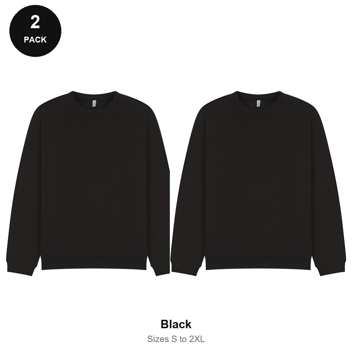 Oversized Sweatshirts 2 Pack - 80% cotton / 20% polyester brushed-back fleece 280gsm, Sizes S-2XL - Black