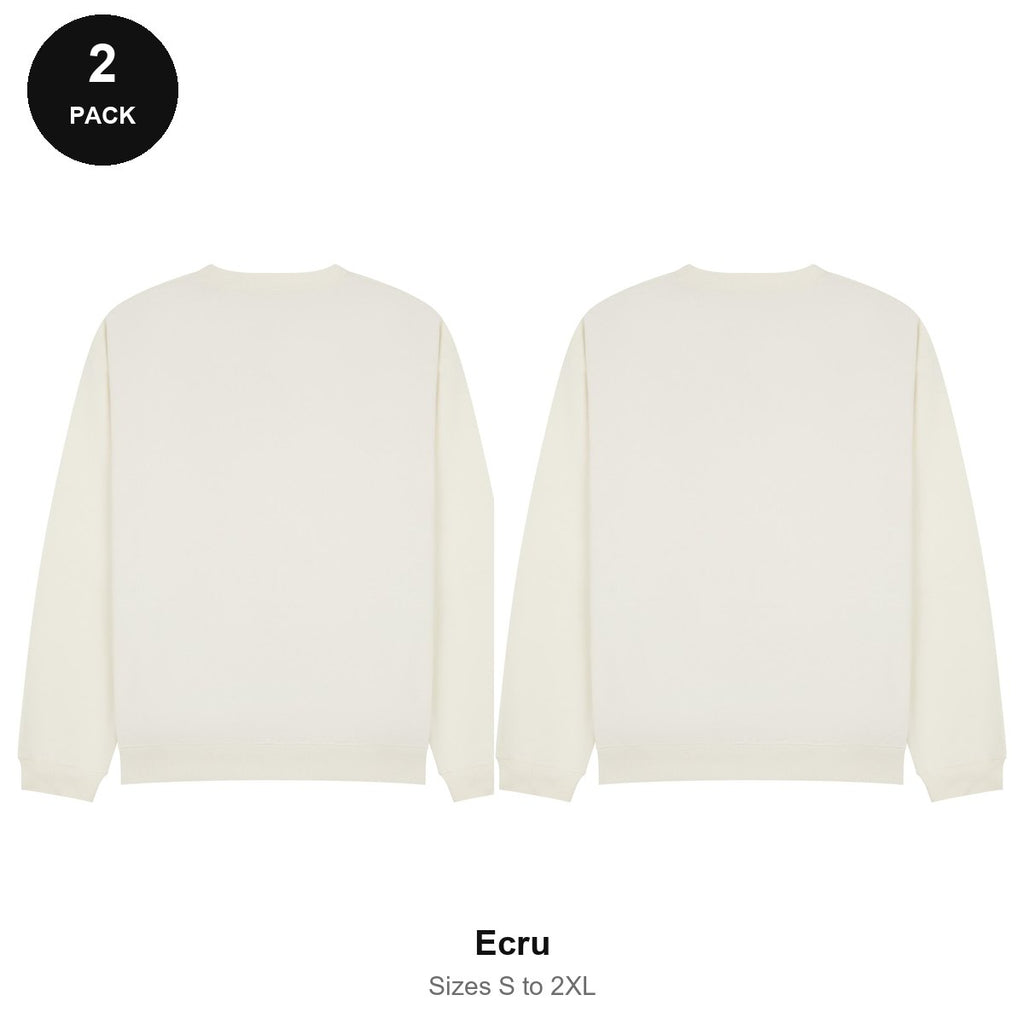 Oversized Sweatshirts 2 Pack - 80% cotton / 20% polyester brushed-back fleece 280gsm, Sizes S-2XL - Ecru
