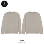 Oversized Sweatshirts 2 Pack - 80% cotton / 20% polyester brushed-back fleece 280gsm, Sizes S-2XL - Stone