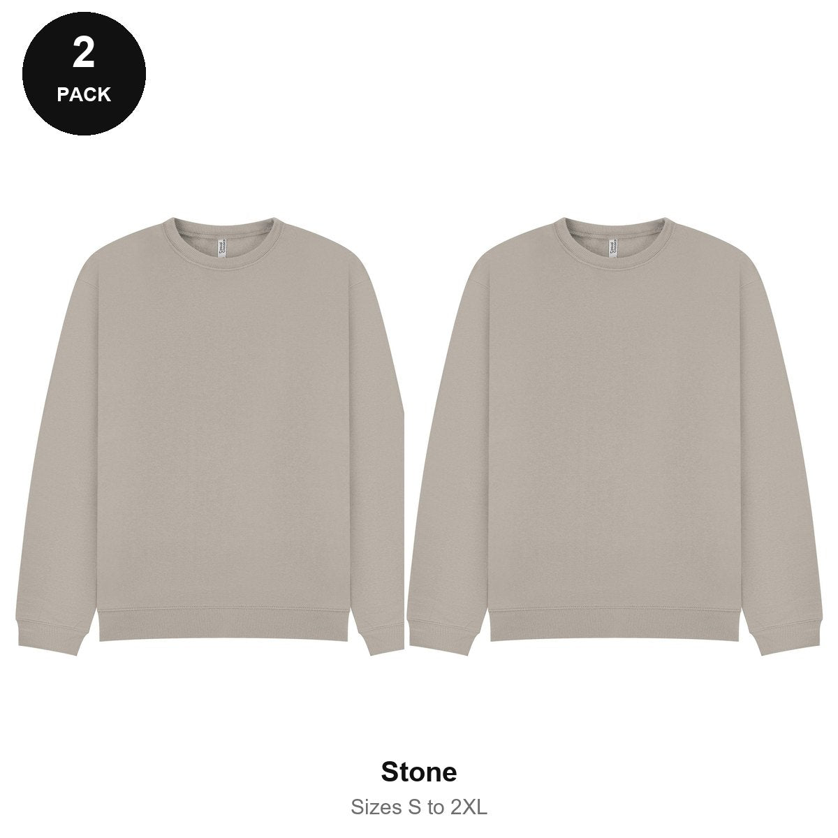 Oversized Sweatshirts 2 Pack - 80% cotton / 20% polyester brushed-back fleece 280gsm, Sizes S-2XL - Stone