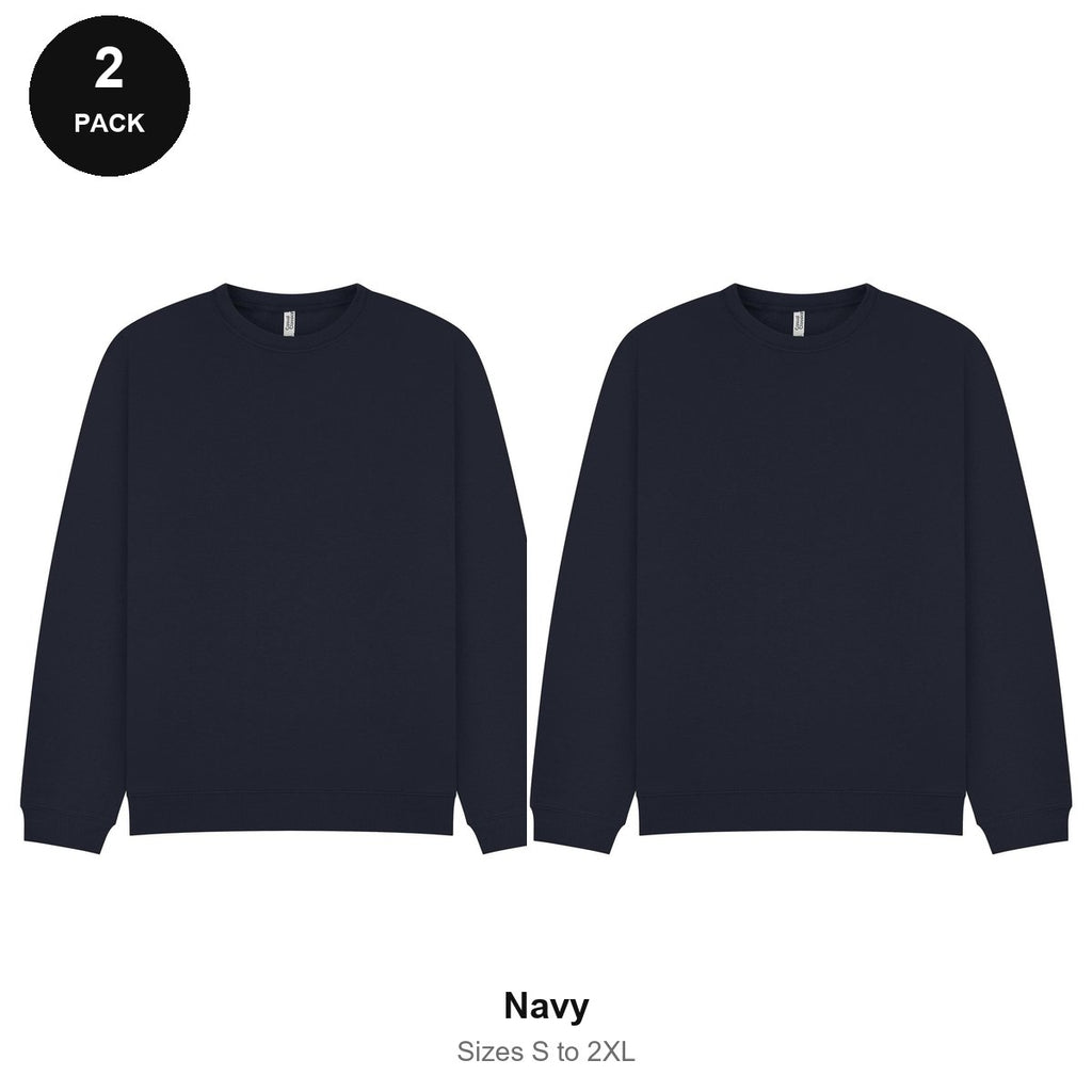 Oversized Sweatshirts 2 Pack - 80% cotton / 20% polyester brushed-back fleece 280gsm, Sizes S-2XL - Navy
