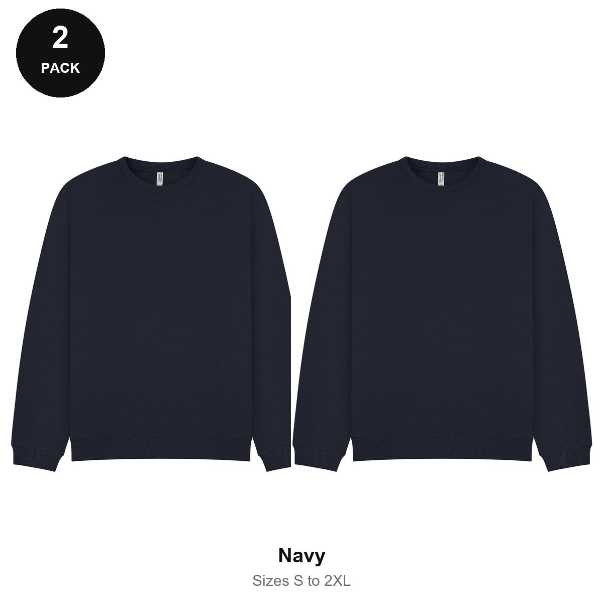 Oversized Sweatshirts 2 Pack - 80% cotton / 20% polyester brushed-back fleece 280gsm, Sizes S-2XL - Navy
