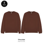 Oversized Sweatshirts 2 Pack - 80% cotton / 20% polyester brushed-back fleece 280gsm, Sizes S-2XL - Chocolate