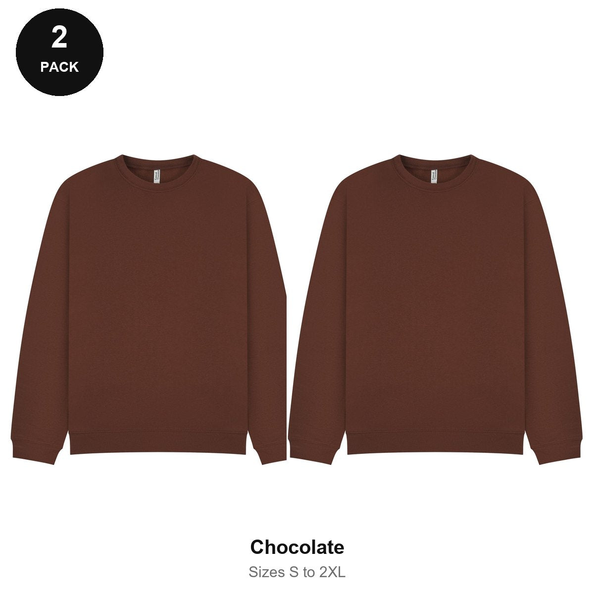 Oversized Sweatshirts 2 Pack - 80% cotton / 20% polyester brushed-back fleece 280gsm, Sizes S-2XL - Chocolate