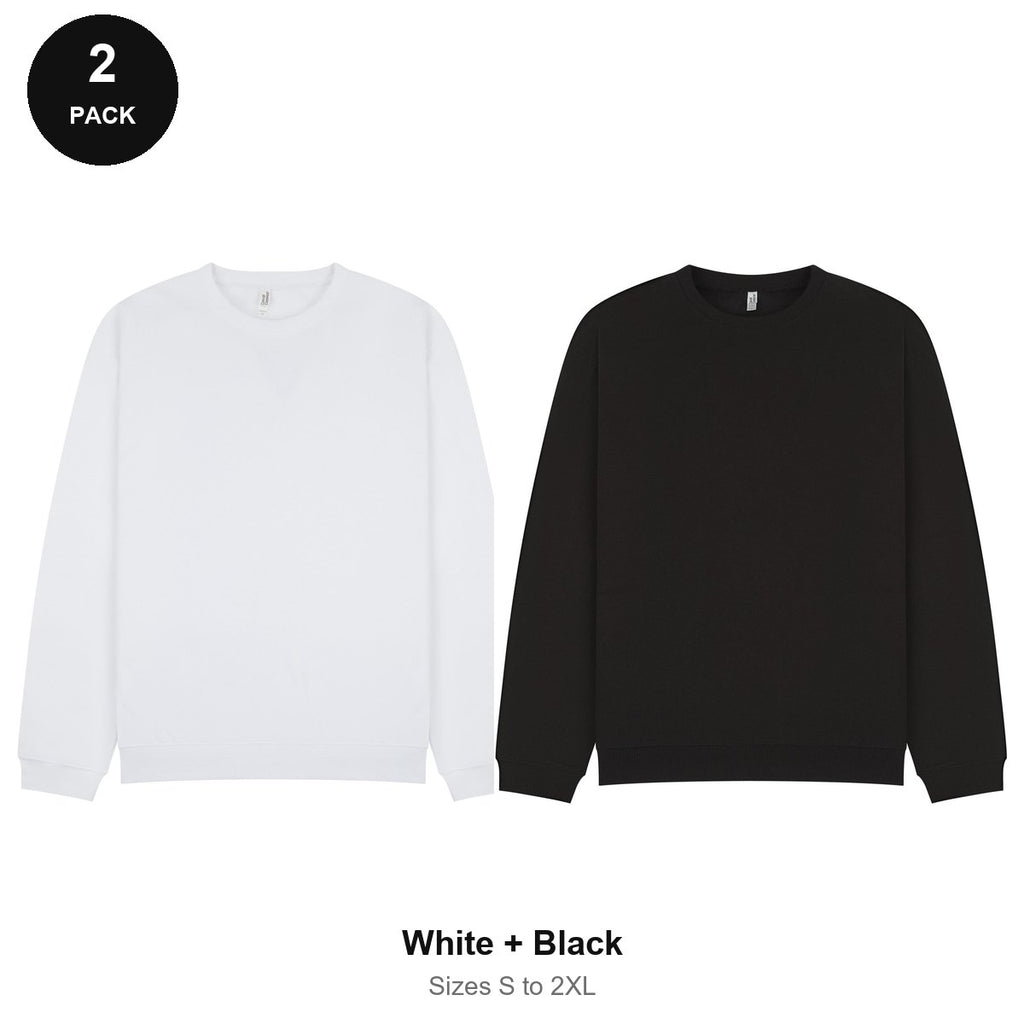 Oversized Sweatshirts 2 Pack - 80% cotton / 20% polyester brushed-back fleece 280gsm, Sizes S-2XL - White + Black