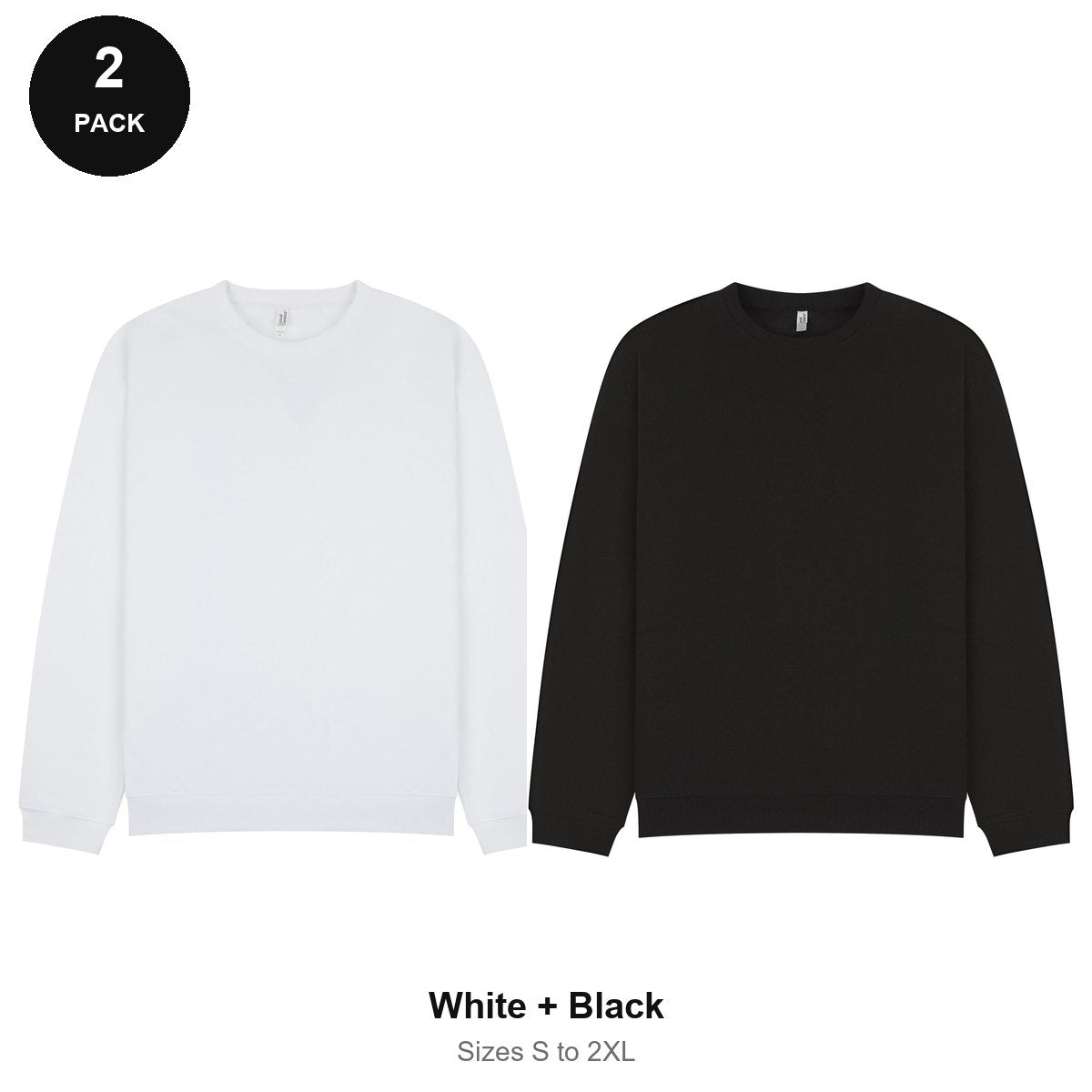 Oversized Sweatshirts 2 Pack - 80% cotton / 20% polyester brushed-back fleece 280gsm, Sizes S-2XL - White + Black