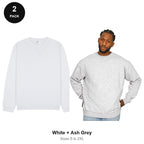 Oversized Sweatshirts 2 Pack - 80% cotton / 20% polyester brushed-back fleece 280gsm, Sizes S-2XL - White + Ash Grey