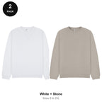 Oversized Sweatshirts 2 Pack - 80% cotton / 20% polyester brushed-back fleece 280gsm, Sizes S-2XL - White + Stone