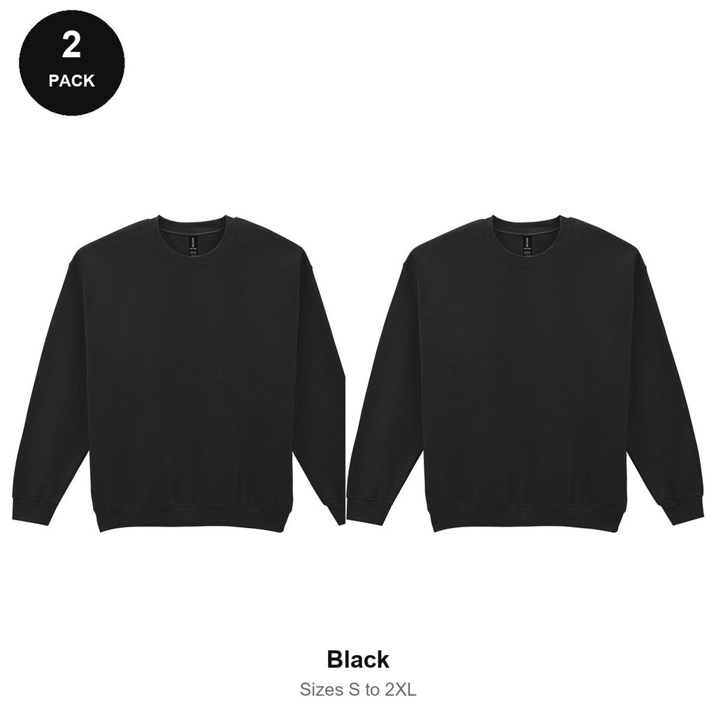 Gildan Heavy Blend Sweatshirts 2 Pack - 50% cotton / 50% polyester 280gsm, Sizes S-2XL - Black