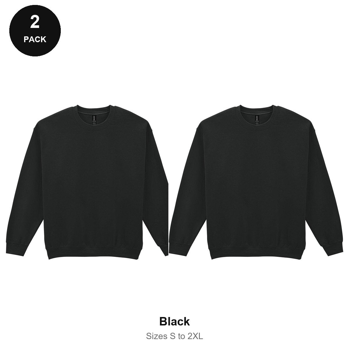 Gildan Heavy Blend Sweatshirts 2 Pack - 50% cotton / 50% polyester 280gsm, Sizes S-2XL - Black