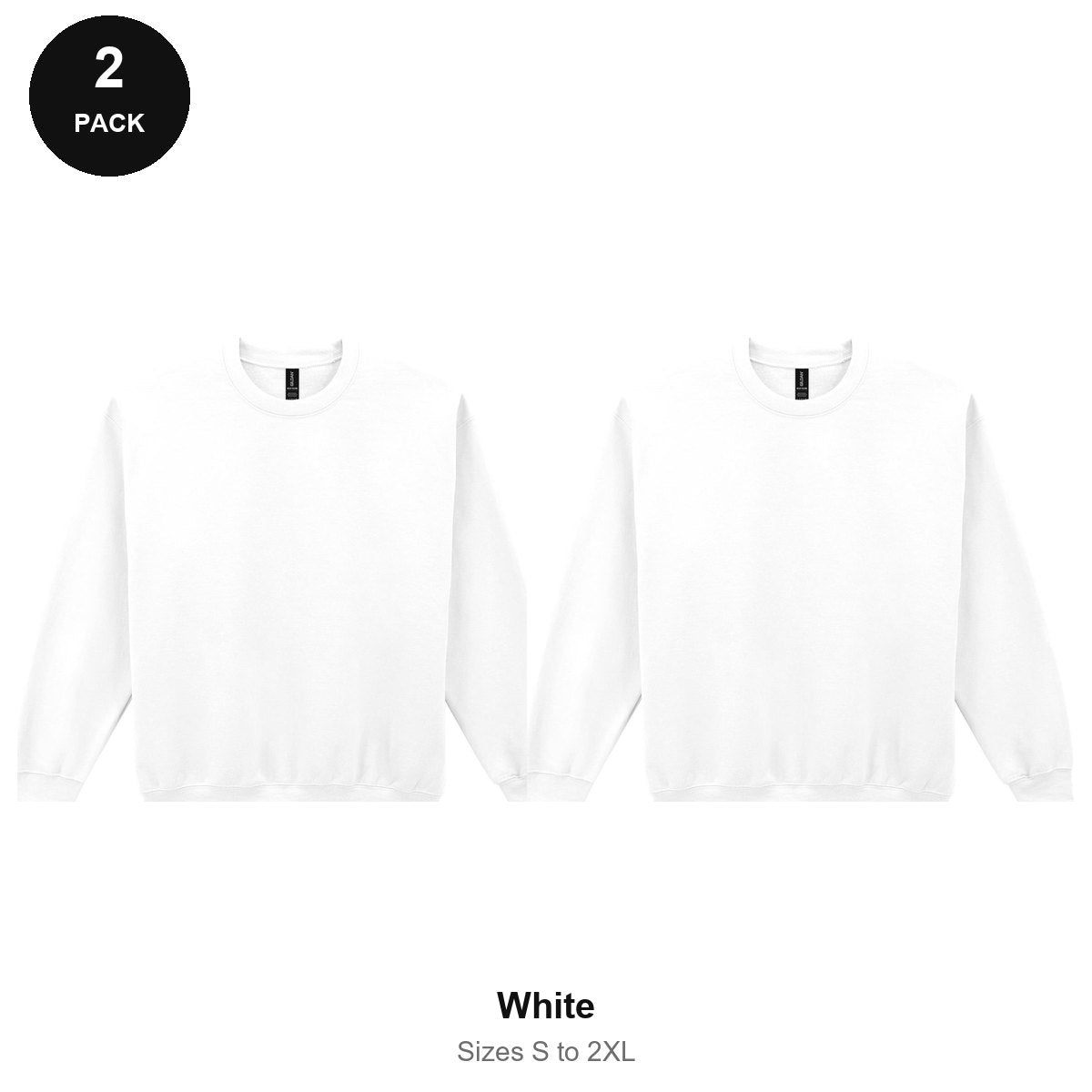 Gildan Heavy Blend Sweatshirts 2 Pack - 50% cotton / 50% polyester 280gsm, Sizes S-2XL - White