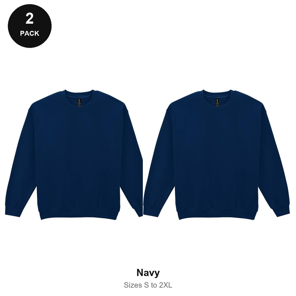 Gildan Heavy Blend Sweatshirts 2 Pack - 50% cotton / 50% polyester 280gsm, Sizes S-2XL - Navy