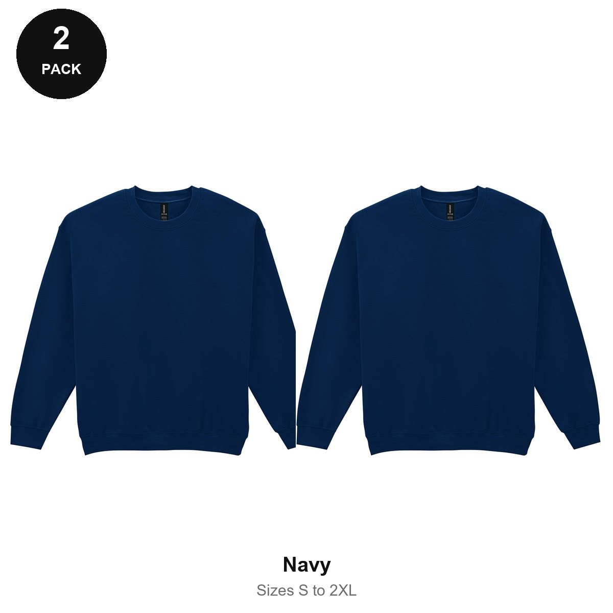 Gildan Heavy Blend Sweatshirts 2 Pack - 50% cotton / 50% polyester 280gsm, Sizes S-2XL - Navy