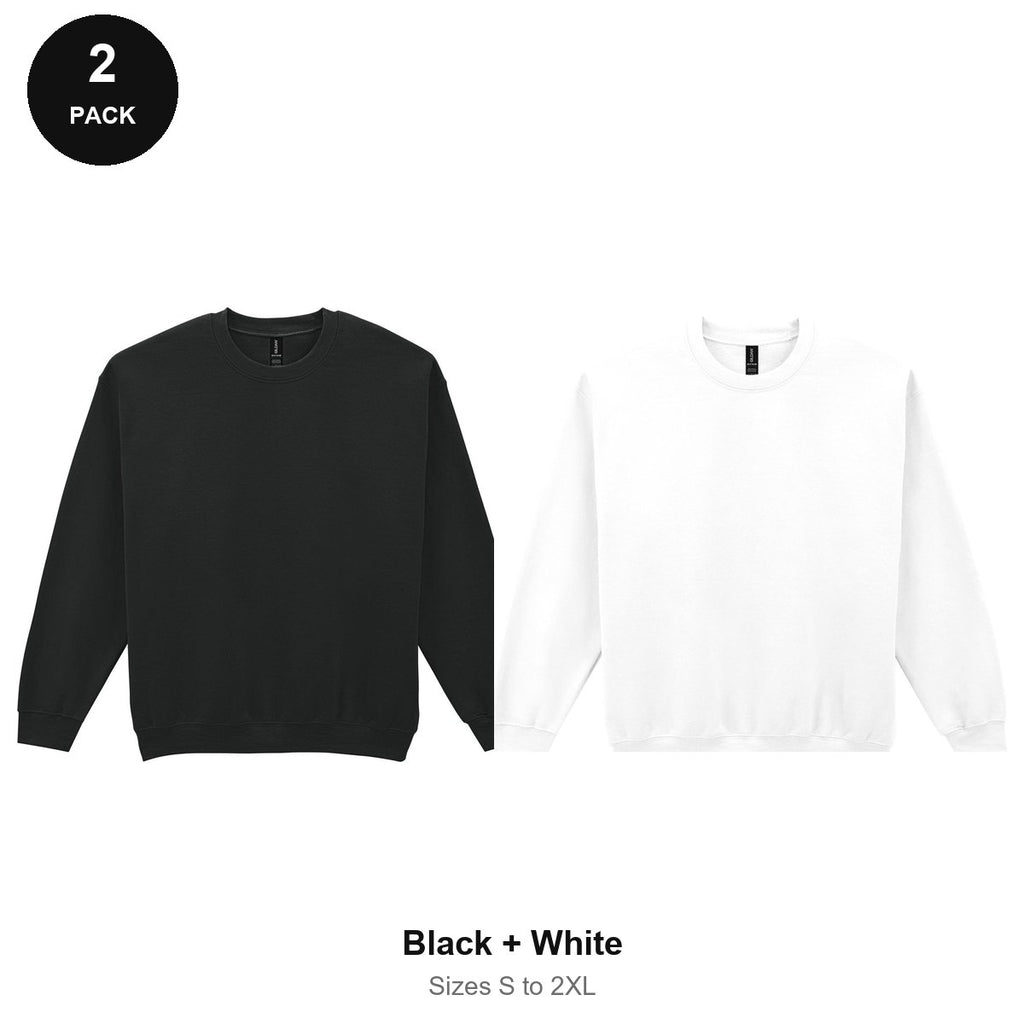 Gildan Heavy Blend Sweatshirts 2 Pack - 50% cotton / 50% polyester 280gsm, Sizes S-2XL - Black + White