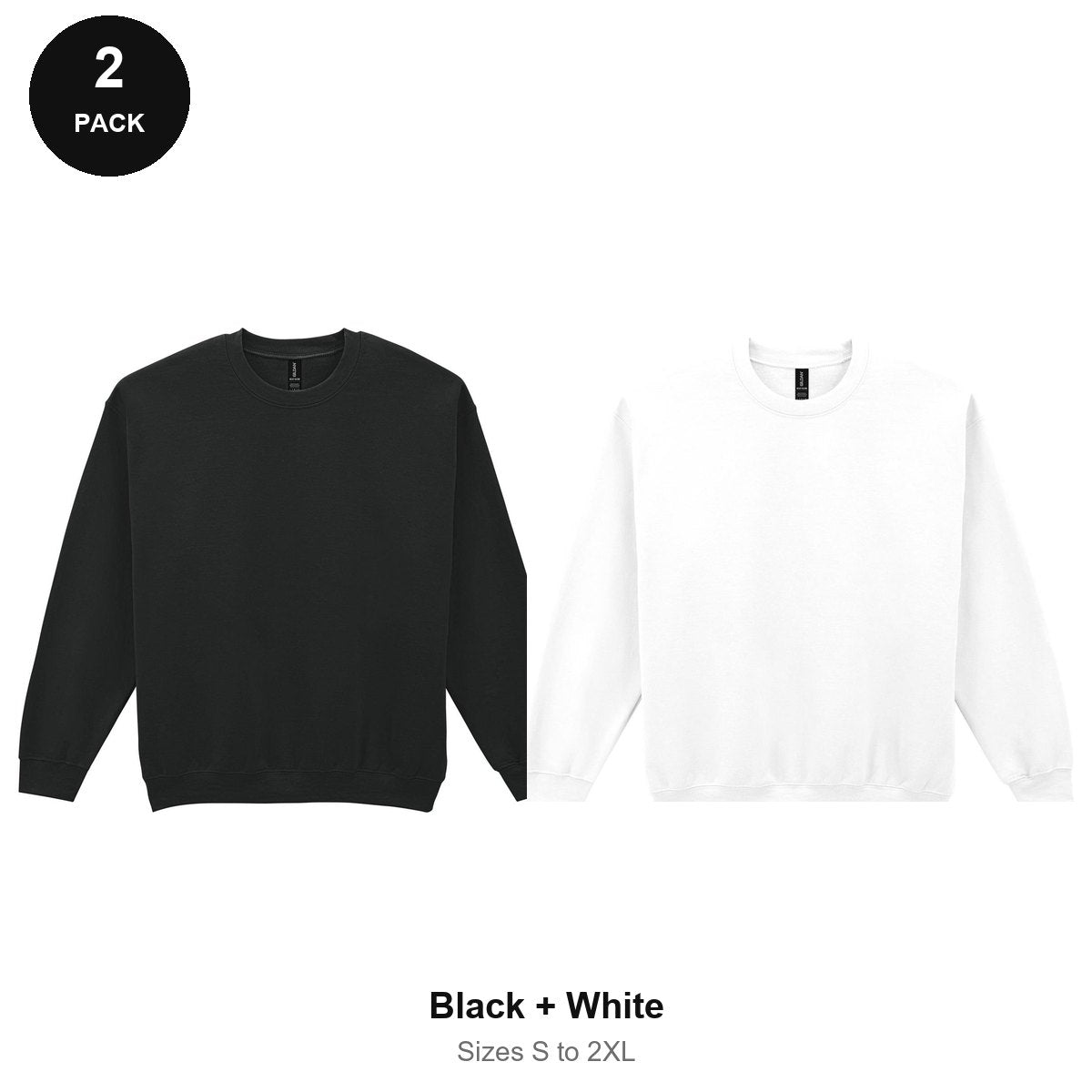Gildan Heavy Blend Sweatshirts 2 Pack - 50% cotton / 50% polyester 280gsm, Sizes S-2XL - Black + White