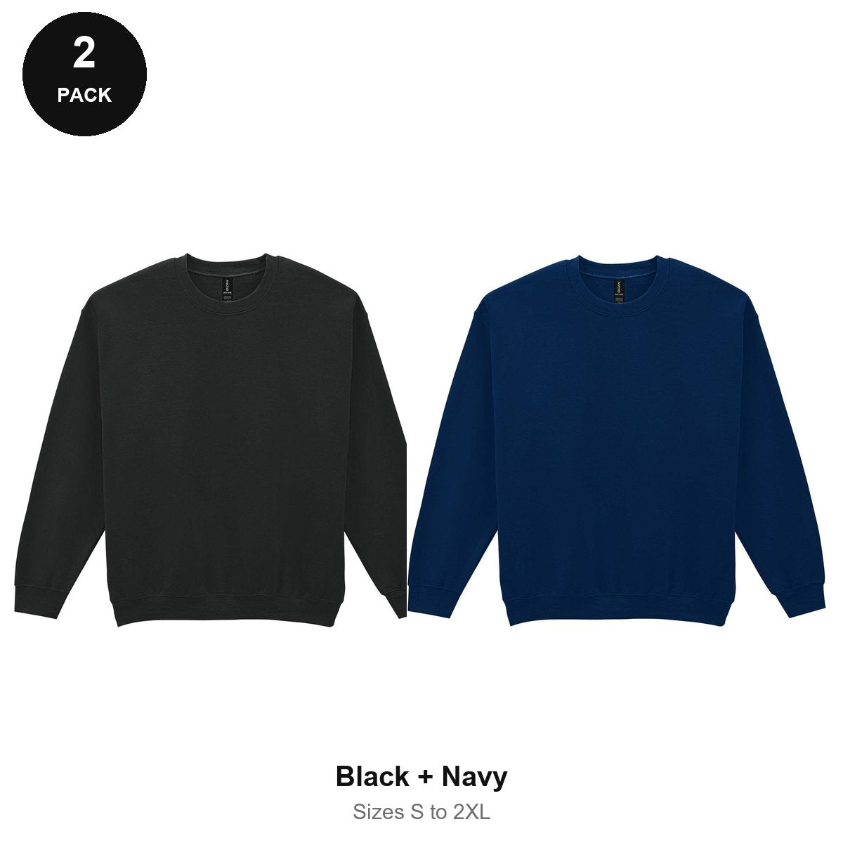 Gildan Heavy Blend Sweatshirts 2 Pack - 50% cotton / 50% polyester 280gsm, Sizes S-2XL - Black + Navy