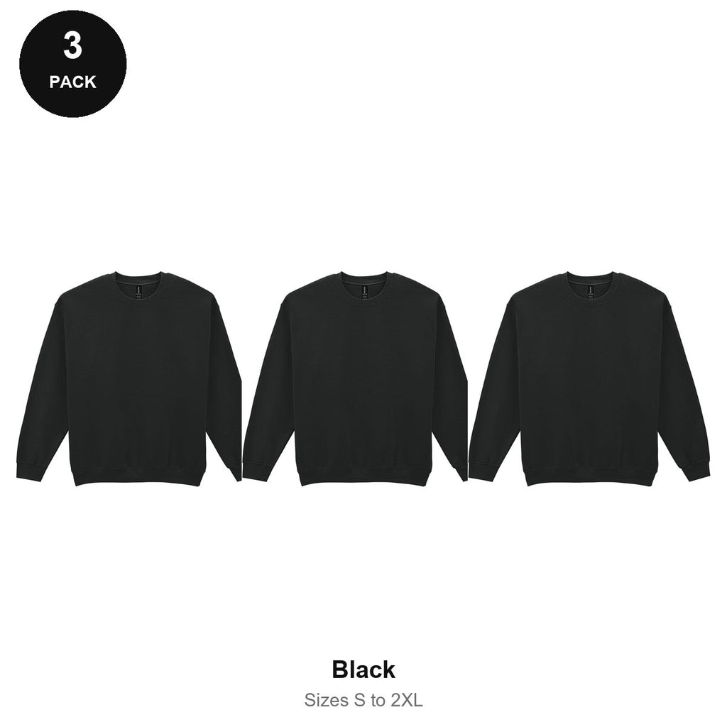 Gildan Heavy Blend Sweatshirts 3 Pack - 50% cotton / 50% polyester 280gsm, Sizes S-2XL - Black