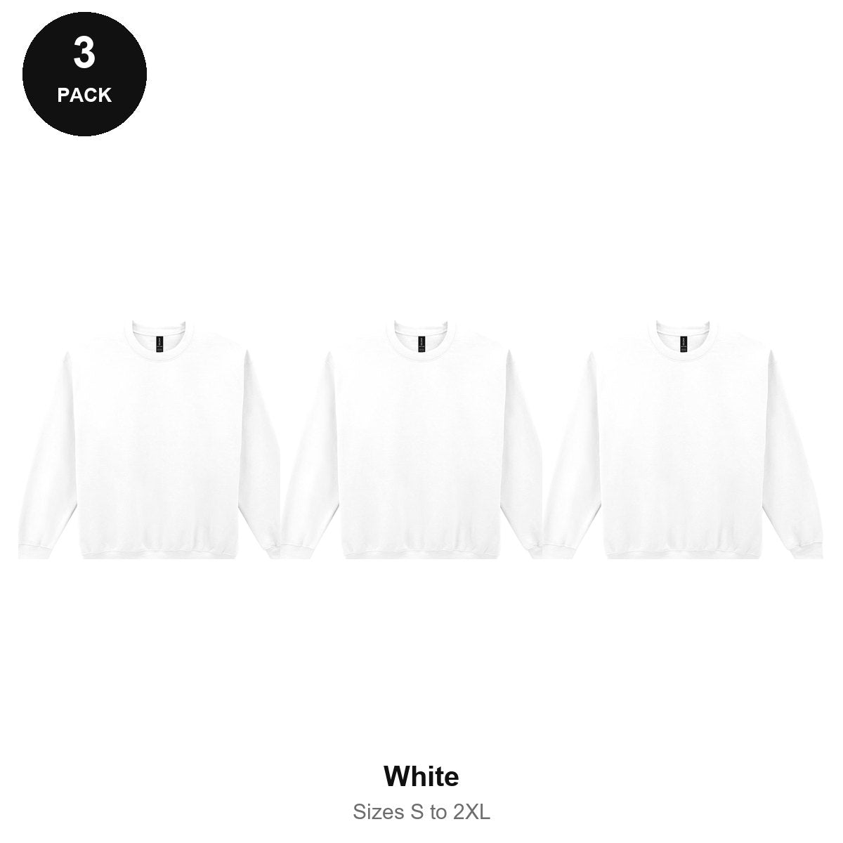 Gildan Heavy Blend Sweatshirts 3 Pack - 50% cotton / 50% polyester 280gsm, Sizes S-2XL - White